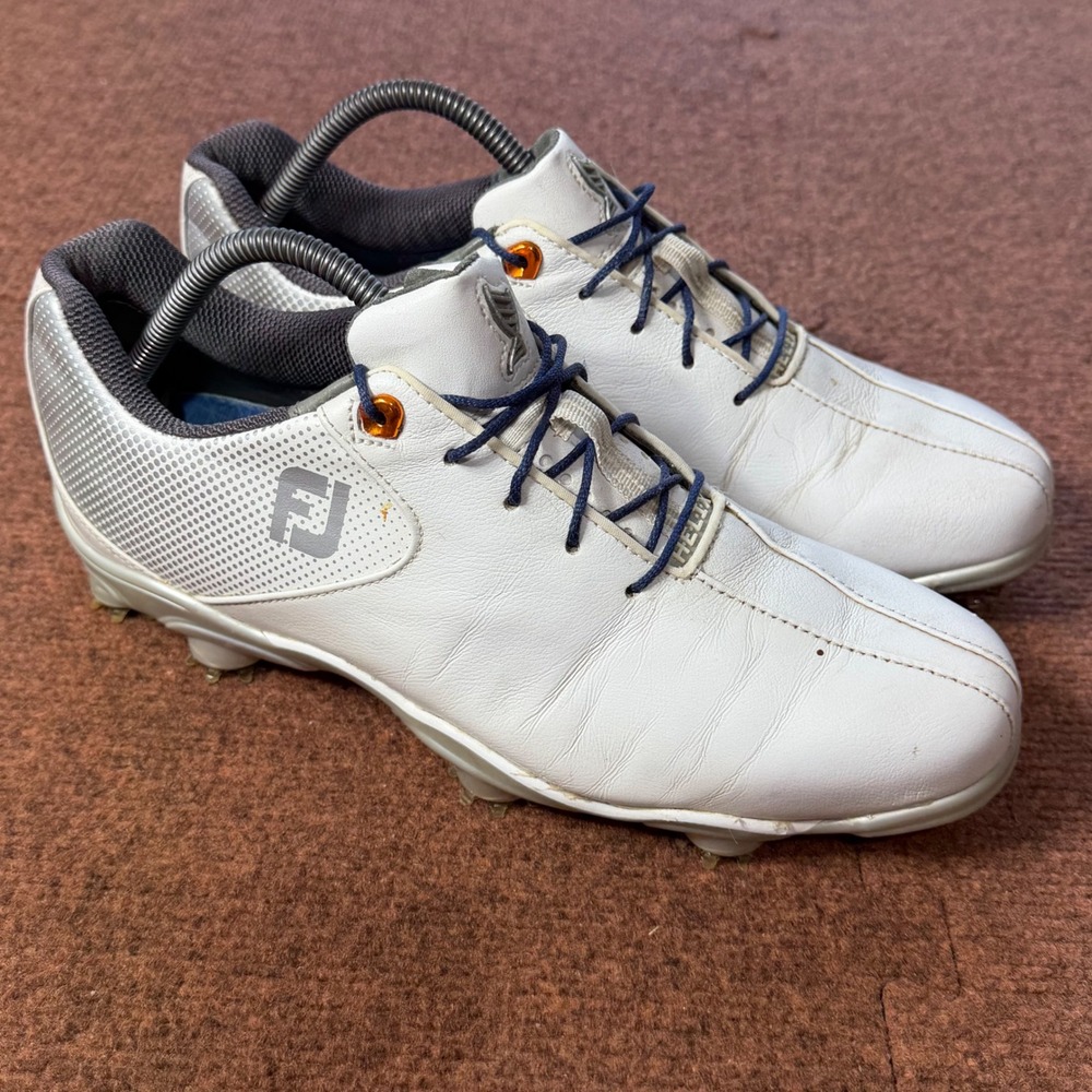 A+ FootJoy DNA Helix Mens Golf Shoes White Silver Blue Cleated 53316 Size 9.5 M